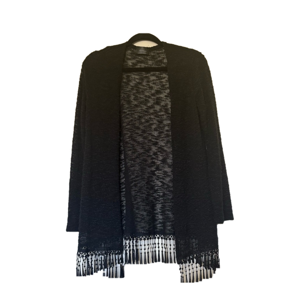Hepburn Lightweight Black Knit Cardigan with Delicate Tassels